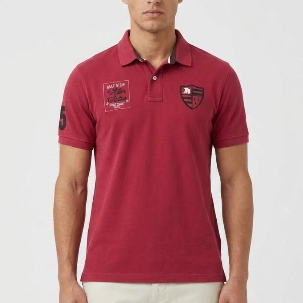 Red tommy hilfiger polo shirt